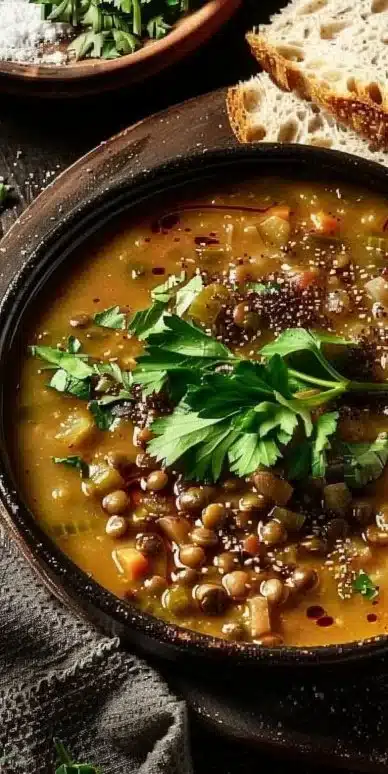 Soupe de lentilles, lait de coco et épices