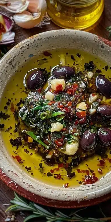 Marinade à l'huile d'olive italienne pour trempette et apéritifs savoureux