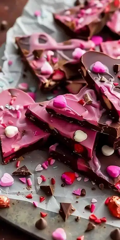Bark au chocolat de Saint-Valentin