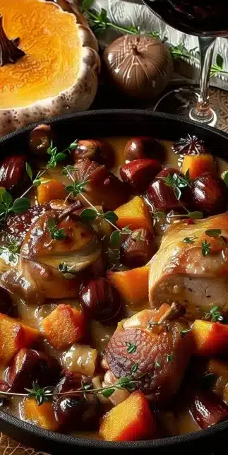 Blanquette de dinde aux châtaignes et à la citrouille