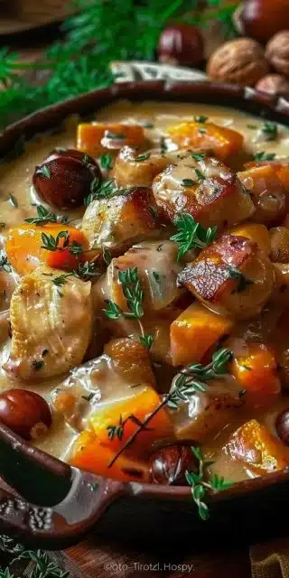 Blanquette de dinde avec châtaignes et citrouille