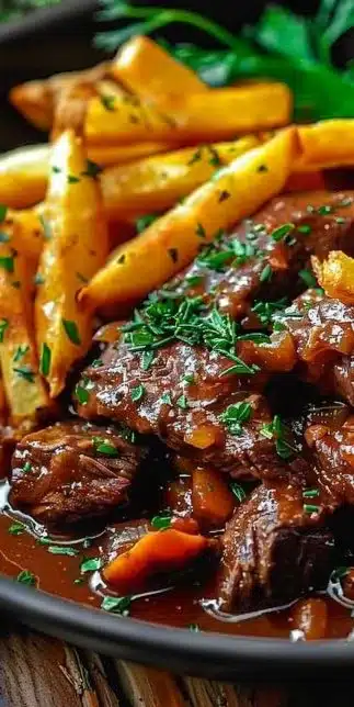 Carbonade Flamande avec des frites simples