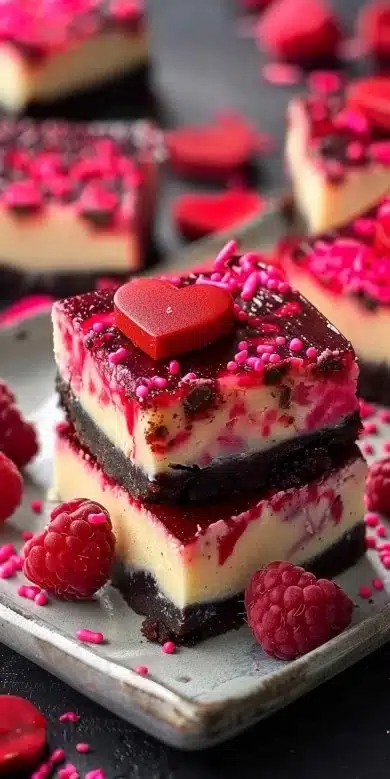 Carrés de cheesecake de Saint-Valentin