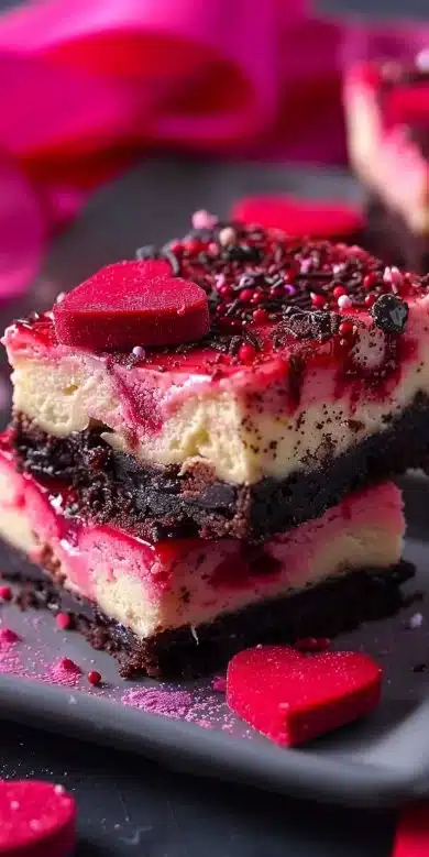 Carrés de cheesecake de Saint-Valentin