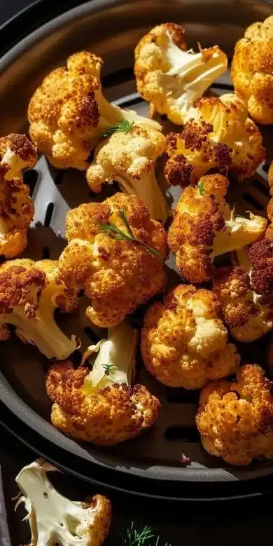 Chou-fleur croustillant préparé à l'air fryer avec des épices