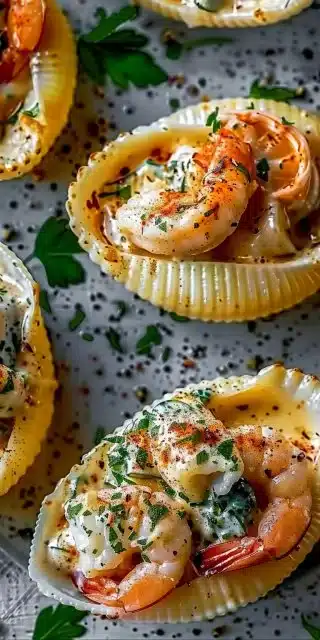 Coquilles de fruits de mer crémeuses