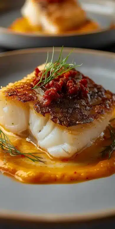 Dos de cabillaud à la crème de chorizo