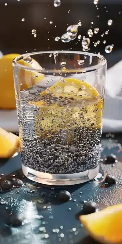 Bouteille d'Eau de Chia, boisson nutritive à base de graines de chia