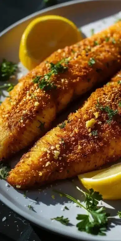 Filet de poisson cuit dans un Airfryer préparé selon une recette simple.