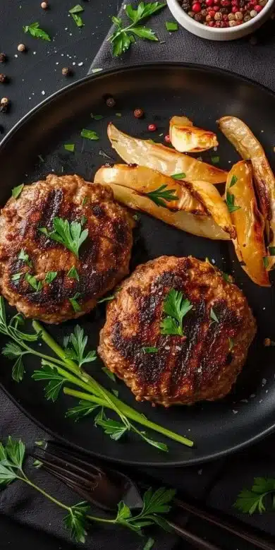 Galette de viande croustillante cuite à l'Airfryer, savoureuse et rapide à préparer.