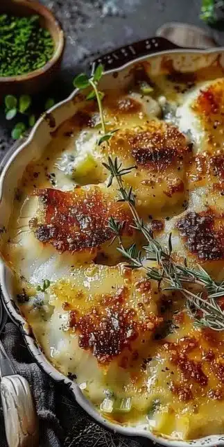 Gratin de morue et poireaux à la moutarde