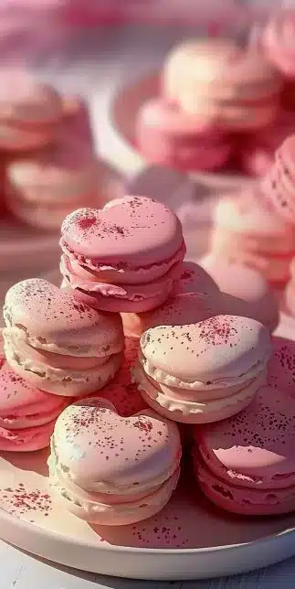 Macarons en forme de cœur colorés, parfaits pour célébrer l'amour ou des occasions spéciales.