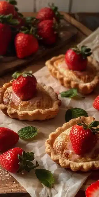 Mini Tarts aux Fraises fraîches et colorées sur une assiette