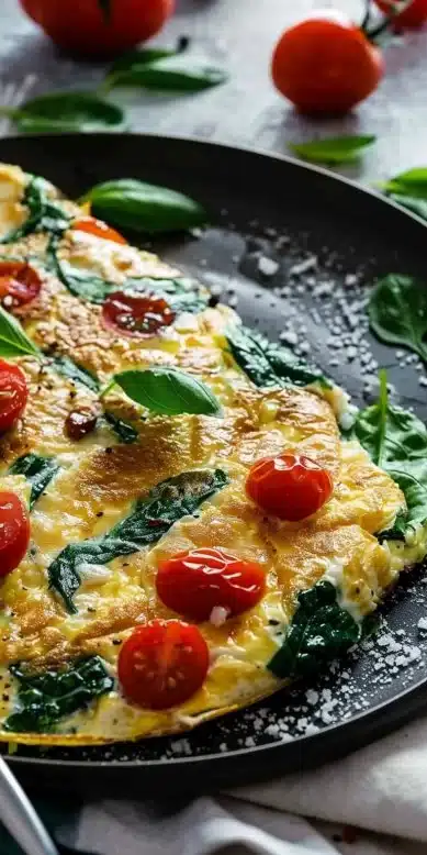 Omelette épinards et tomates