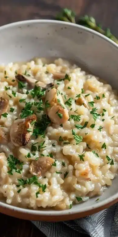 Risotto préparé dans un air fryer, plat savoureux et rapide