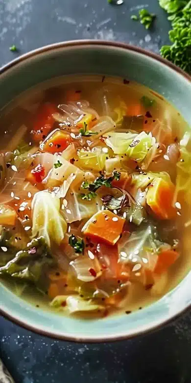 Soupe hypocalorique aux lentilles et patate douce dans un bol