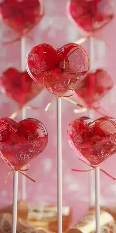 Sucettes artisanales en forme de coeur colorées et faites à la main