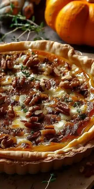 Tarte de Potimarron avec Échalotes, Comté et Noix