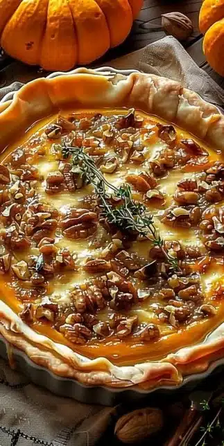 Tarte de Potimarron avec Échalotes, Comté et Noix